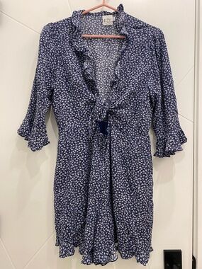 Polly Ruffle Romper in Dainty Blue Floral Tie Front Boho Romantic Size 12